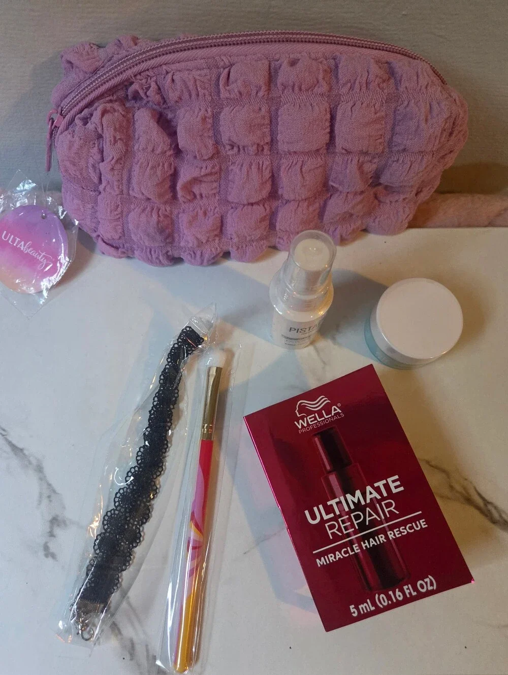Ulta Lavander Quilted Makeup Bag with Cosmetic Accessories